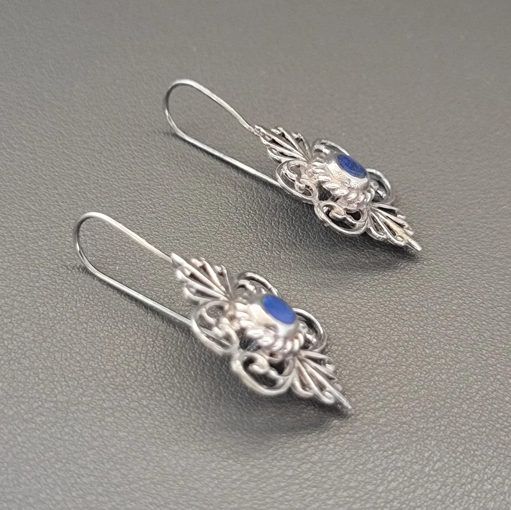 Vintage 925 Sterling Silver Filigree Drop Earrings with Secured French Wire